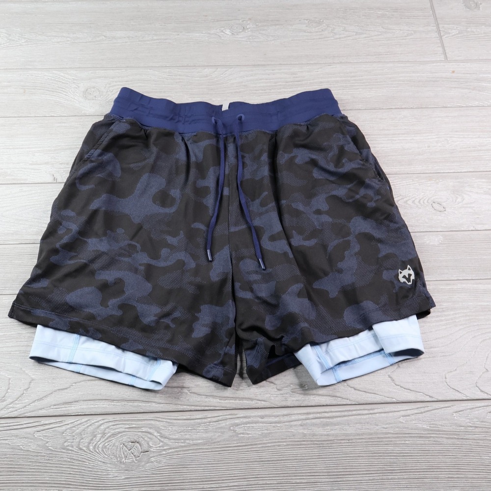 Greyson Kennebec Camo 2-in-1 Training Short Men's M Navy Blue Compression